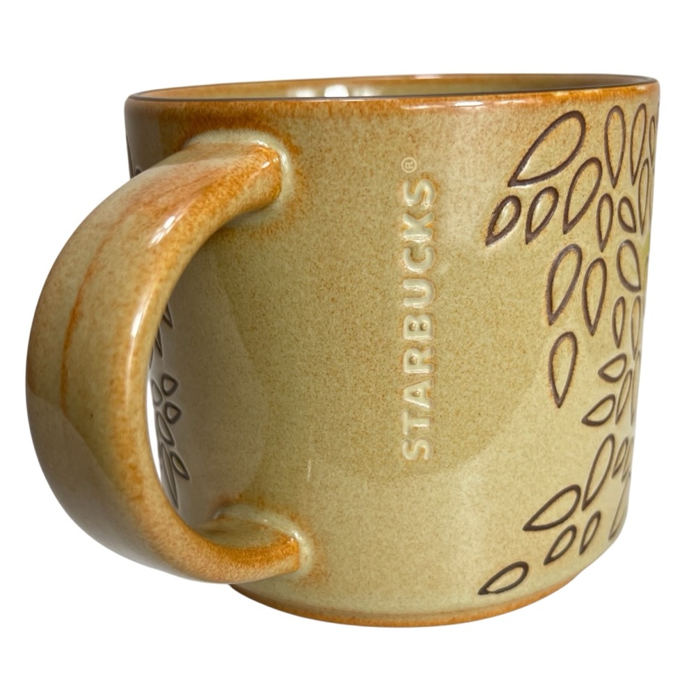 Starbucks Mug 14 oz Ceramic Leaf Pattern Tan Brown Coffee‎ Cup 2013 Fall Autumn